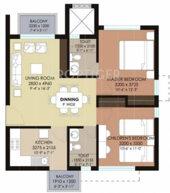 Indiabulls Central Park (2BHK+2T (1,048 sq ft) 1048 sq ft)