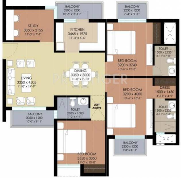 Indiabulls Central Park (3BHK+3T (1,672 sq ft) + Study Room 1672 sq ft)