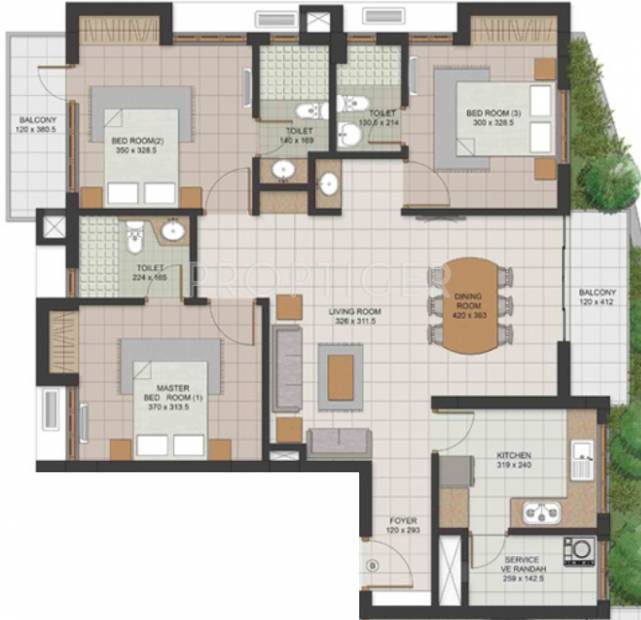Sreerosh Renaissance (3BHK+3T (1,620 sq ft) 1620 sq ft)