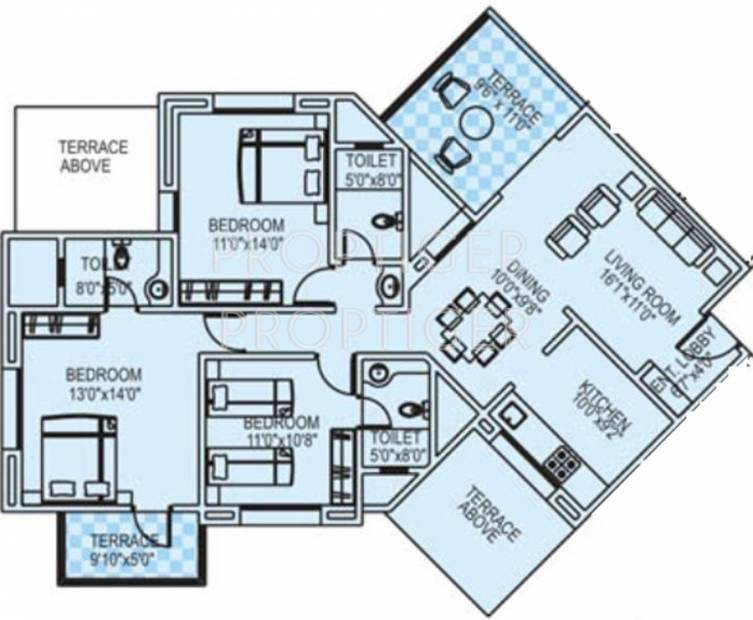 Concord Proxima (3BHK+3T (1,425 sq ft) 1425 sq ft)