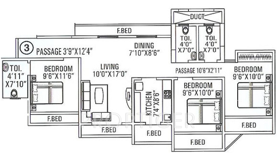 SDC Dev Paradise (3BHK+3T (1,385 sq ft) 1385 sq ft)