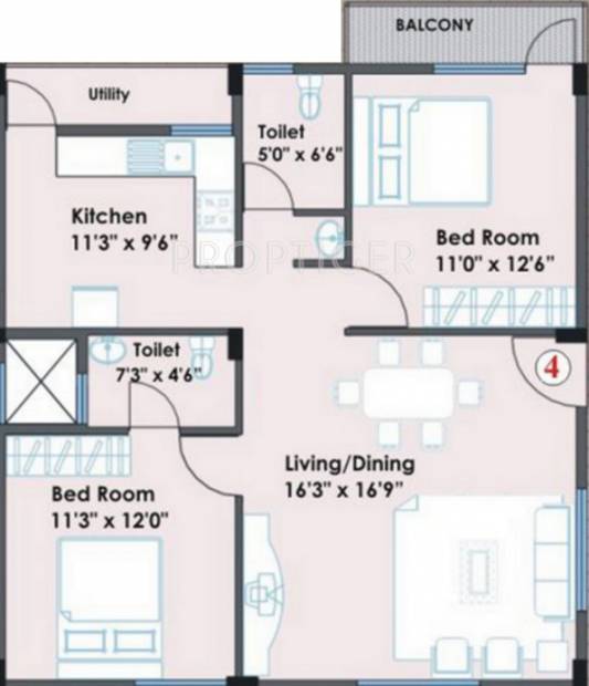 Flora Anand Kuteera (2BHK+2T (1,060 sq ft) 1060 sq ft)