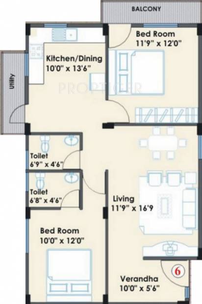 Flora Anand Kuteera (2BHK+2T (1,063 sq ft) 1063 sq ft)