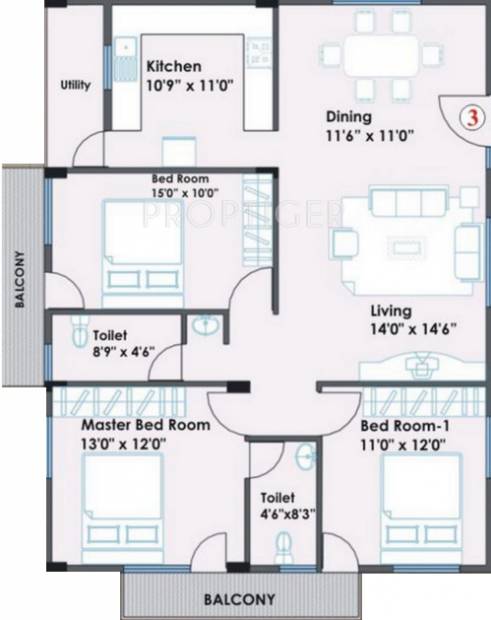 Flora Anand Kuteera (3BHK+2T (1,413 sq ft) 1413 sq ft)