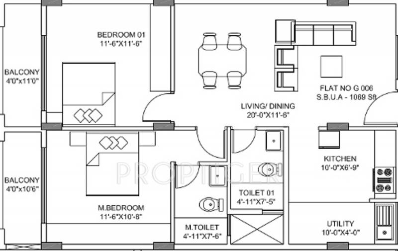 Sarada Casa Estrella (2BHK+2T (1,069 sq ft) 1069 sq ft)