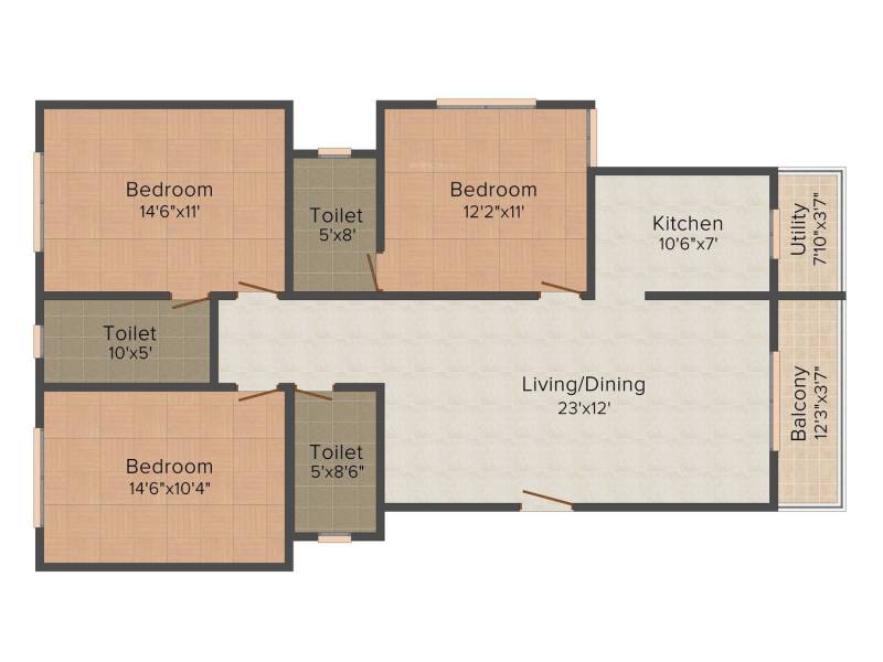 Time And Space Group Infinity (3BHK+3T (1,387 sq ft) 1387 sq ft)