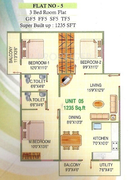 SLV J M Residency (3BHK+2T (1,235 sq ft) 1235 sq ft)