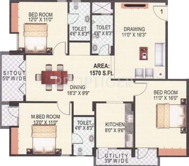 Jayalakshmi Jayalakshmi Residency (3BHK+3T (1,570 sq ft) 1570 sq ft)
