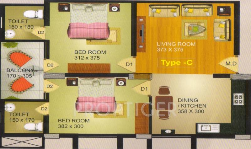  Golden Metro (2BHK+2T (898 sq ft) 898 sq ft)