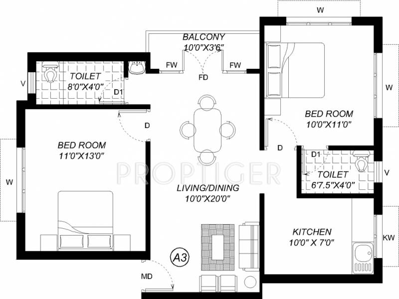 Kumar Anusuya (2BHK+2T (933 sq ft) 933 sq ft)