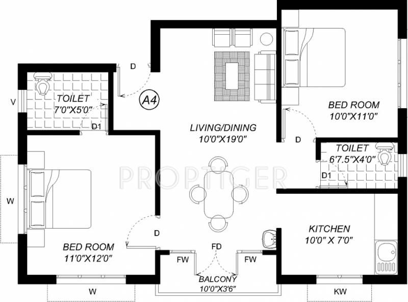 Kumar Anusuya (2BHK+2T (937 sq ft) 937 sq ft)