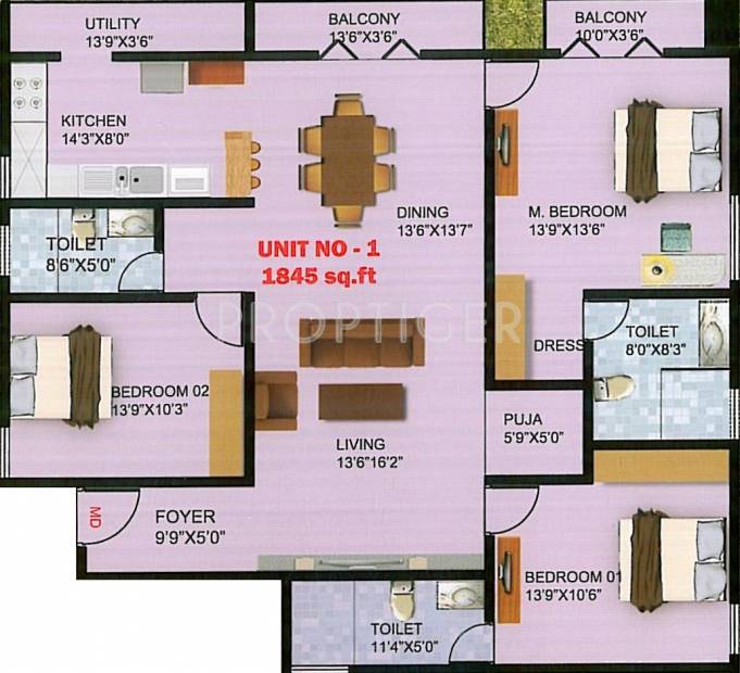 Nandi Crystal (3BHK+3T (1,845 sq ft) 1845 sq ft)