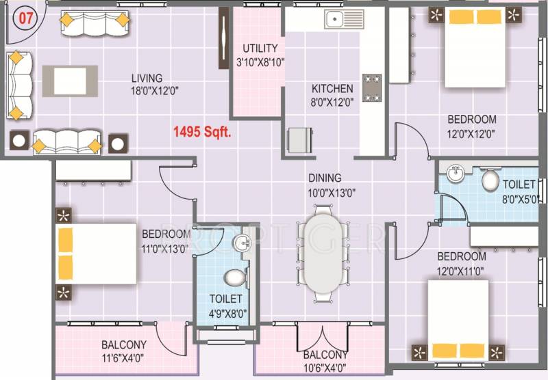 RMK SAS Swaroop (3BHK+2T (1,495 sq ft) 1495 sq ft)