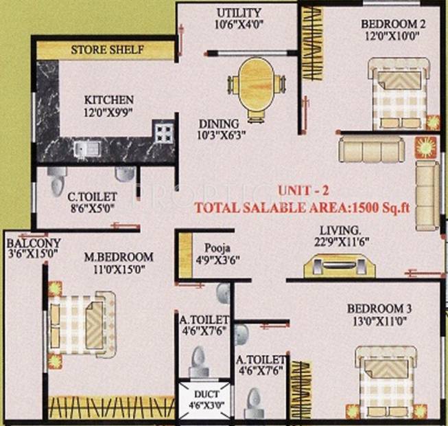 Shakthi Shakthi Residency (3BHK+3T (1,500 sq ft)   Pooja Room 1500 sq ft)