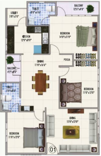 Sowmya Saroj (3BHK+2T (1,515 sq ft) 1515 sq ft)