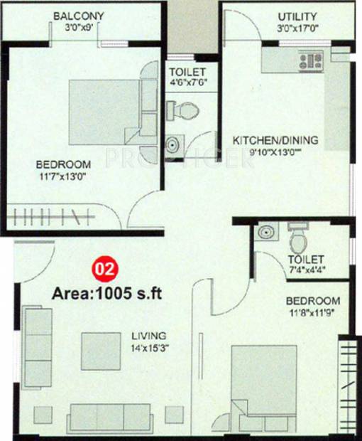 Metro Sri Sanjeeve Enclave (2BHK+2T (1,005 sq ft) 1005 sq ft)