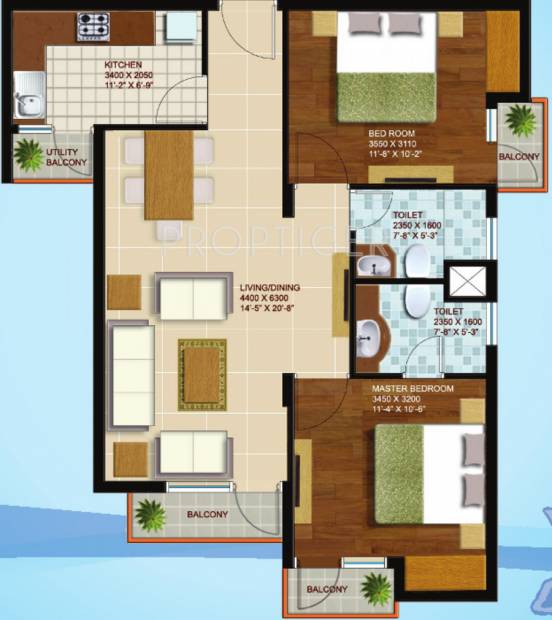 Ansal Olympus Lake View (2BHK+2T (1,283 sq ft) 1283 sq ft)