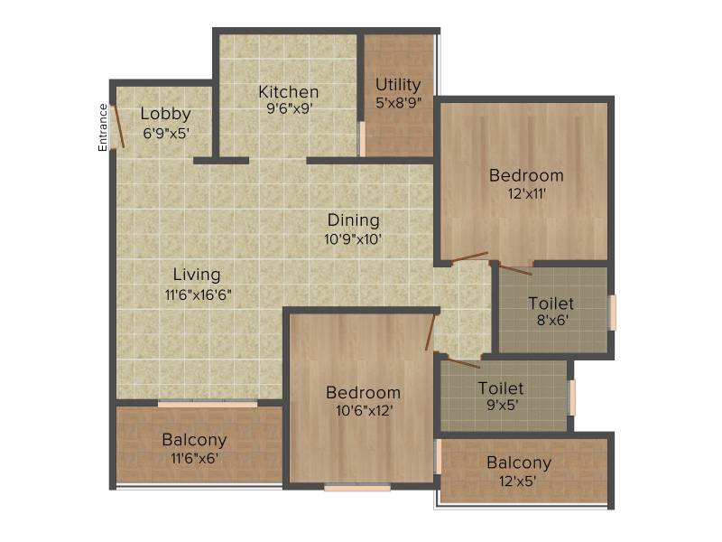 Purvi The Pristine (2BHK+2T (1,365 sq ft) 1365 sq ft)