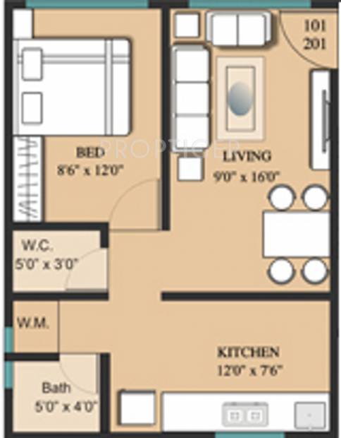 Rely Developers Gokool Residency Floor Plan (1BHK+1T)