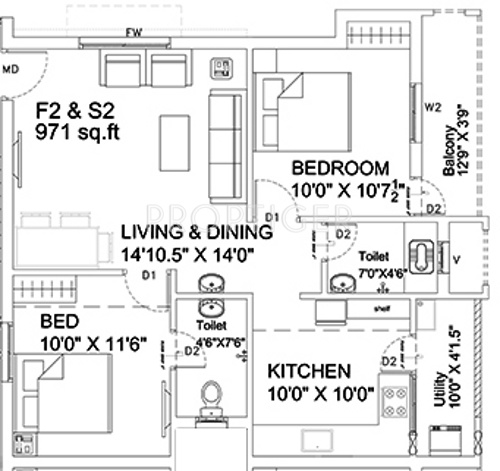 Ruby Regency (2BHK+2T (971 sq ft) 971 sq ft)