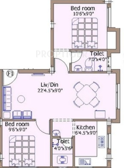 Pushkar Brindavans Nest (2BHK+2T (950 sq ft) 950 sq ft)