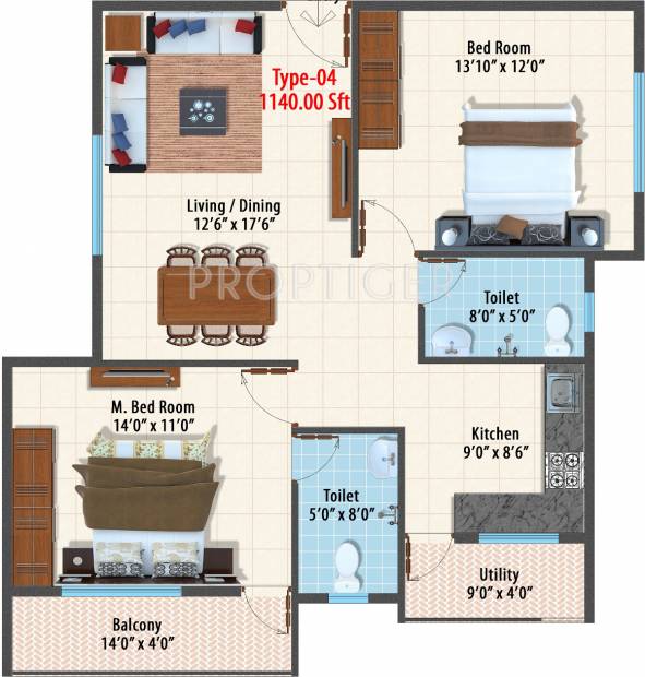Dhiraan Ferns Bluebells (2BHK+2T (1,140 sq ft) 1140 sq ft)