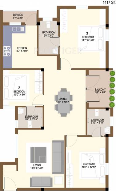 Anmol Siddhas Aiswariyam (3BHK+3T (1,417 sq ft) 1417 sq ft)