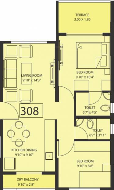 Sharada Myria (2BHK+2T (785 sq ft) 785 sq ft)