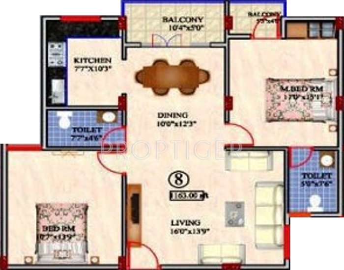 Gunina Felisa (2BHK+2T (1,163 sq ft) 1163 sq ft)
