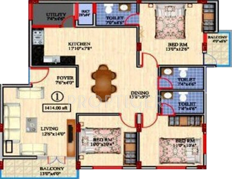 Gunina Felisa (3BHK+3T (1,414 sq ft) 1414 sq ft)