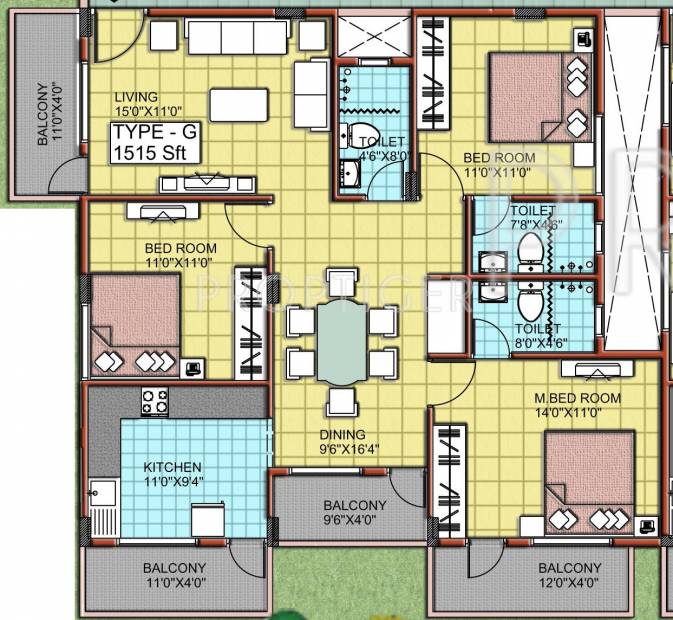 Griha Imperial Indraprastha (3BHK+3T (1,515 sq ft) 1515 sq ft)