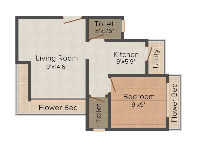 Aquarius Indus (1BHK+2T (595 sq ft) 595 sq ft)