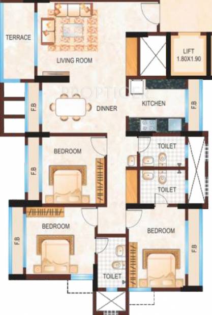 Konark Heights (3BHK+3T (1,630 sq ft) 1630 sq ft)