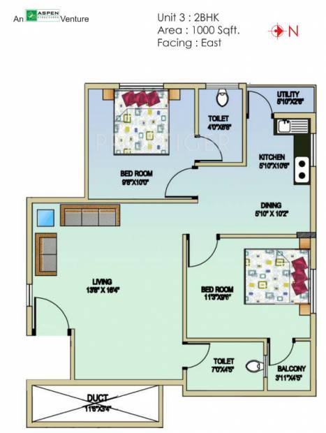 Aspen Gold (2BHK+2T (1,000 sq ft) 1000 sq ft)