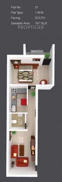 Sree Daksha Kshiptha (1BHK+1T (797 sq ft) 797 sq ft)