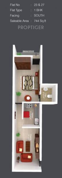 Sree Daksha Kshiptha (1BHK+1T (744 sq ft) 744 sq ft)