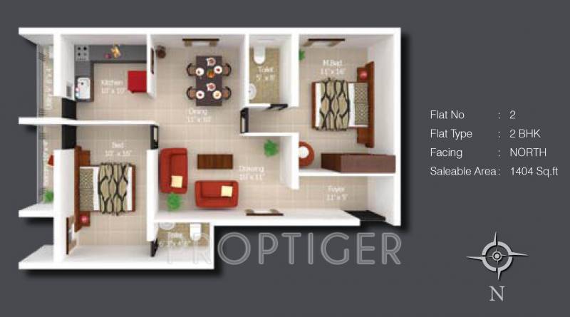 Sree Daksha Kshiptha (2BHK+2T (1,404 sq ft) 1404 sq ft)