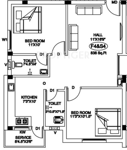 Ganesh Sri Sudharsan (2BHK+2T (838 sq ft) 838 sq ft)