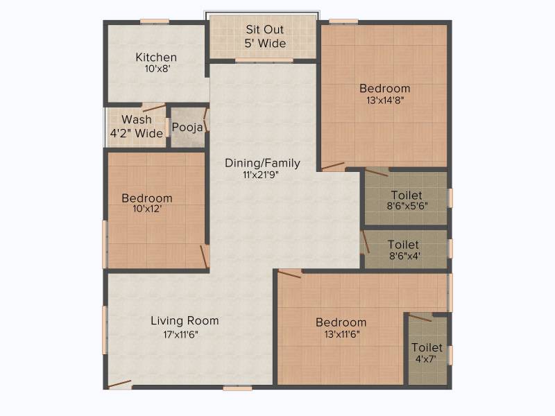 Green Meadows (3BHK+3T (1,495 sq ft) 1495 sq ft)