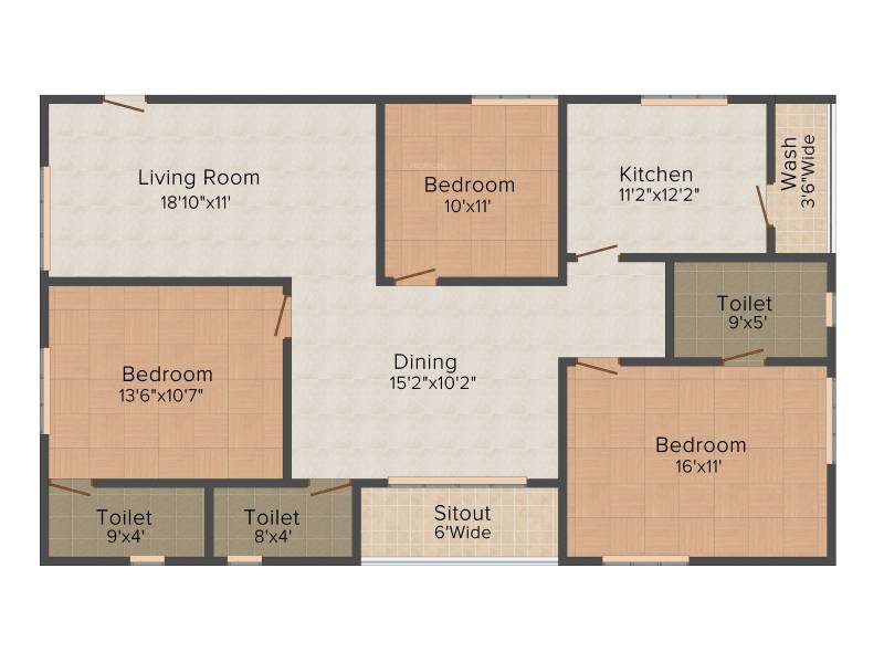 Green Meadows (3BHK+3T (1,700 sq ft) 1700 sq ft)