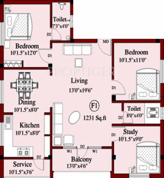 Naveen Agitha Nest (3BHK+2T (1,231 sq ft) 1231 sq ft)