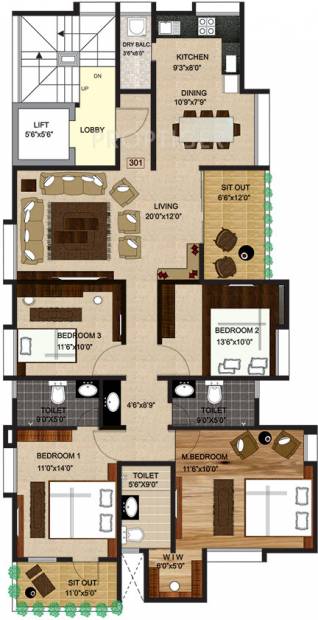 Pandit Akshar (4BHK+3T (2,045 sq ft) 2045 sq ft)