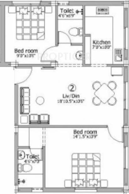 Raghavendra Guru Paradise (2BHK+2T (870 sq ft) 870 sq ft)