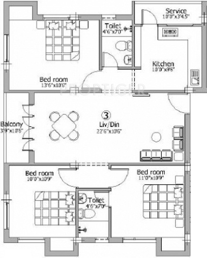 Raghavendra Guru Paradise (3BHK+2T (1,230 sq ft) 1230 sq ft)