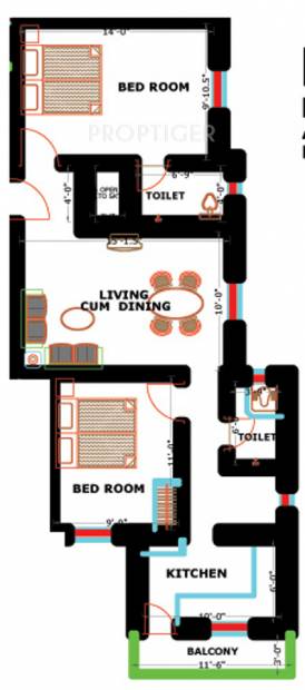 PVK Nakshatra (2BHK+2T (878 sq ft) 878 sq ft)