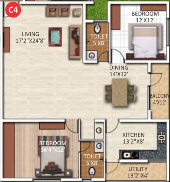 ARV Temple Tree (2BHK+2T (1,668 sq ft) 1668 sq ft)