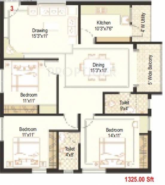 Namaha Landmark Towers (3BHK+2T (1,325 sq ft) 1325 sq ft)