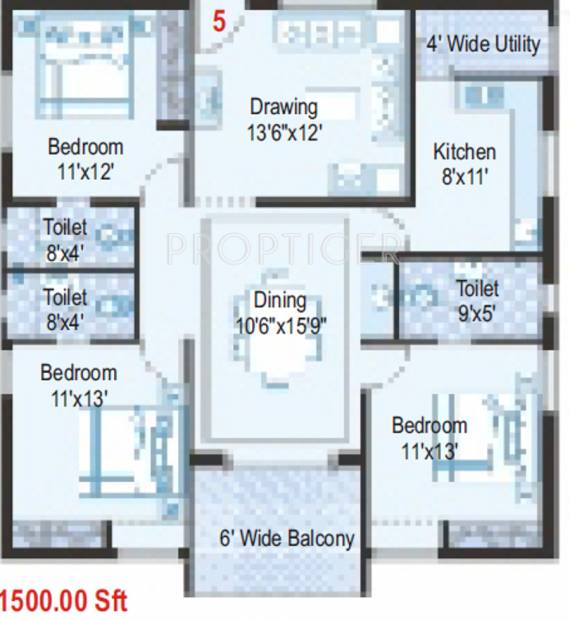 Namaha Landmark Towers (3BHK+3T (1,500 sq ft) 1500 sq ft)