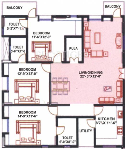 Arjun ARK Towers (3BHK+3T (1,780 sq ft)   Pooja Room 1780 sq ft)