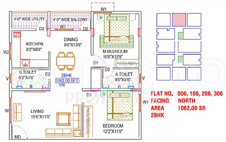 J K Kruthika Heights (2BHK+2T (1,062 sq ft) 1062 sq ft)
